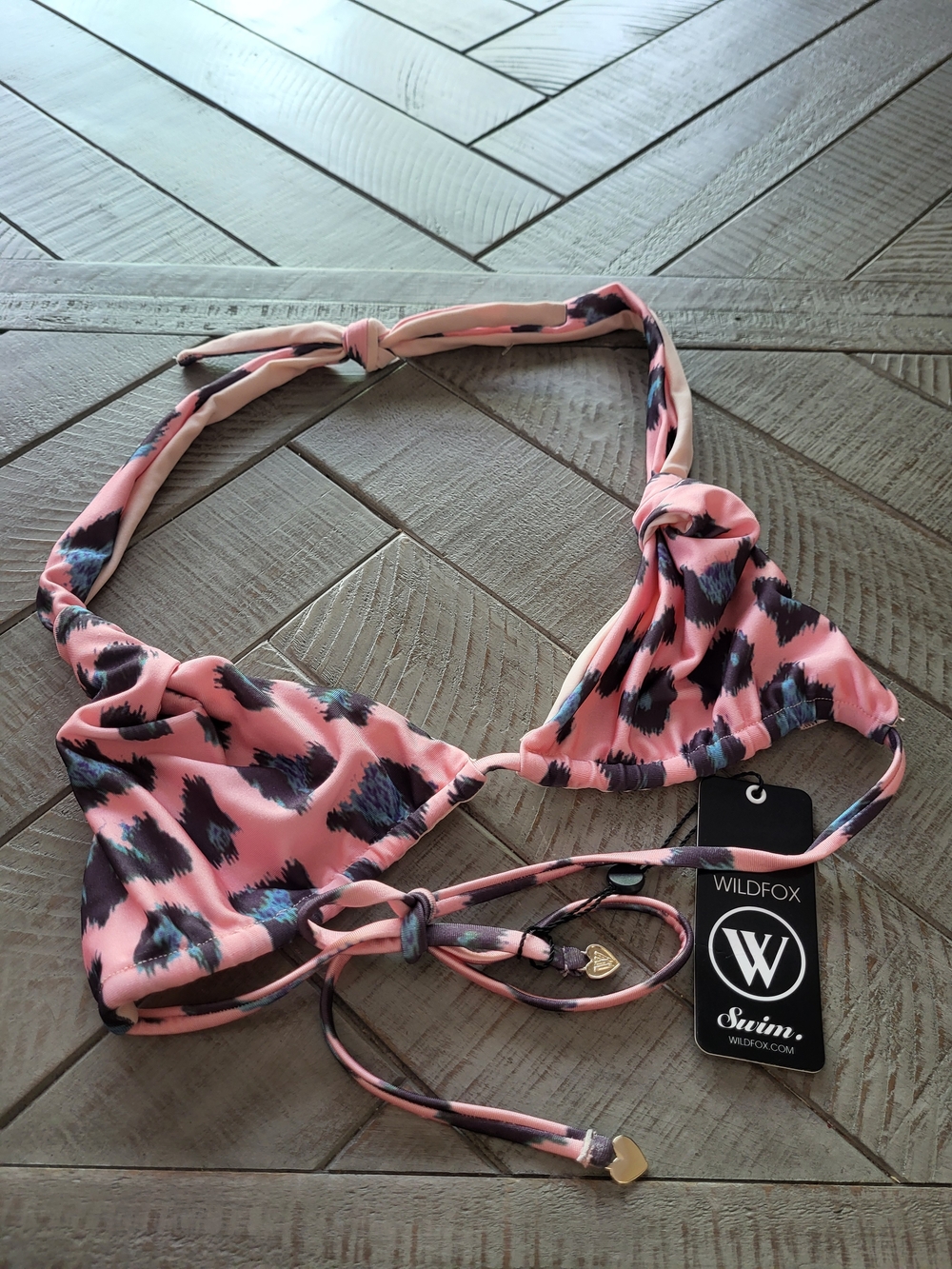 Wildfox Pink Black Blue Leopard Print Triangle Bikini Top